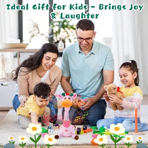 MIAODAM Dancing Giraffe Singing 10 Children's Song, Stuffed Baby Toy Repeats What You Say, Christmas Colorful Glowing Plush Interactive Toys Easter Day Gifts for Kids (Purple Giraffe) - Thumbnail 6