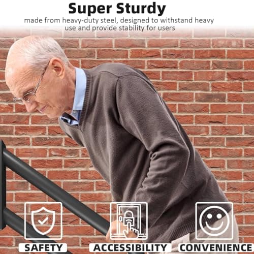 Hand Rails for Outdoor Steps Stair Railing Indoor Rail Metal Heavy Duty Non-Slip 1-3 Step Wall Mount Grab Bars U-Shape Safety Handle Garage Porch Courtyard Doorways 16 INCH Garden - Thumbnail 6