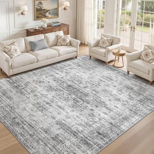 ELLIUNE Washable Area Rugs 9x12, Soft Large 9x12 Rugs for Living Room Non-Slip Vintage Black Grey Indoor Carpet Stain Resistant Rugs for Dining Room Bedroom Nursery Kid & Pet Friendly - Image 1