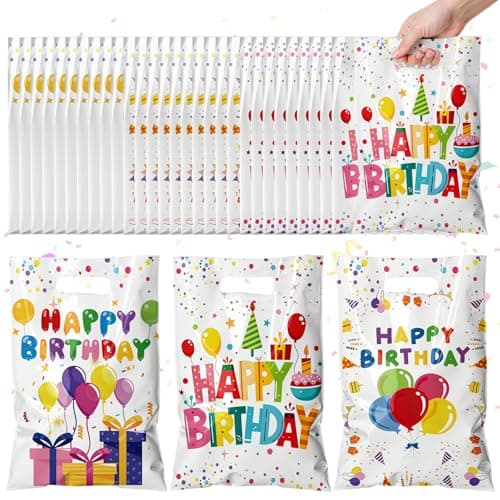 TESKEUP Party Favor Bags with Handles for Birthday Goodie Bags - Bulk Treat Gift Bags for Candy, Cookies, Snacks, Happy Birthday Party Supplies Classroom Treats, and Event Gifts (30 Pcs) - Image 1