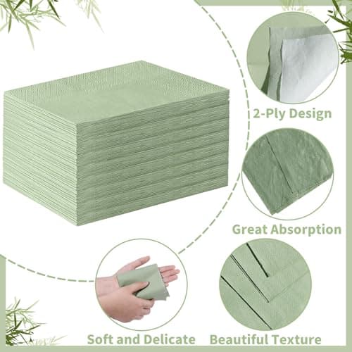 NatNarr 60 Pcs Sage Green Napkins Disposable Easter Sage Green Dinner Napkin Decorative Guest Bathroom Napkins Green Napkin for Wedding, Baby Shower, Bathroom, Kithchen - Thumbnail 3