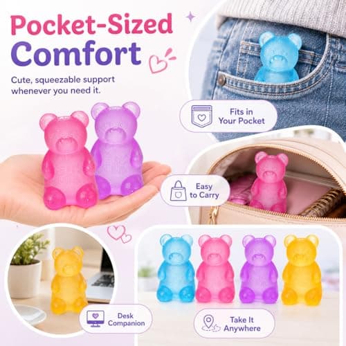 Zhgood Gummy Bear Squishy, Sensory Fidget Toy Toys for Anxiety Stress Relief,Squishies Sensory Toy for Adults Kids Teens,Purple Stress Ball for Classroom Prize, Birthday Gifts Party Favors - Thumbnail 4