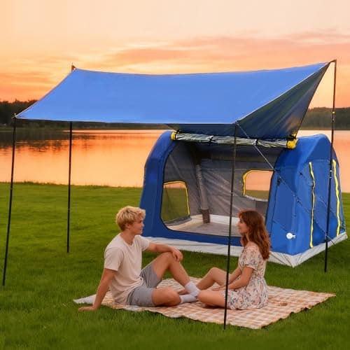 Eolzzi 3-4 Person 3 in 1 Inflatable Tent, 60s Setup PU3000, 4-Season Waterproof Camping Tent with Electric Pump, All Weather Tent for Romantic Dates, Fall/Winter Camping, Hunting & Fishing - Image 1