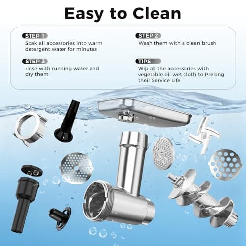 Kourice White Electric Meat Grinder – 4 Lbs/Min High-Speed Meat Mincer & Sausage Stuffer for Home Kitchen, Auto-Reverse, 2 Blades, 3 Grinding Plates & Kubbe Kit - Thumbnail 6