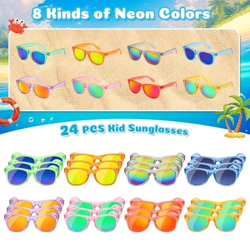 Froman Kids Sunglasses Bulk, 24 Pack Party Favors for Boys and Girls Ages 3-8, Neon Colors with UV 400 Protection, Birthday Goodie Bag Stuffers - Thumbnail 2