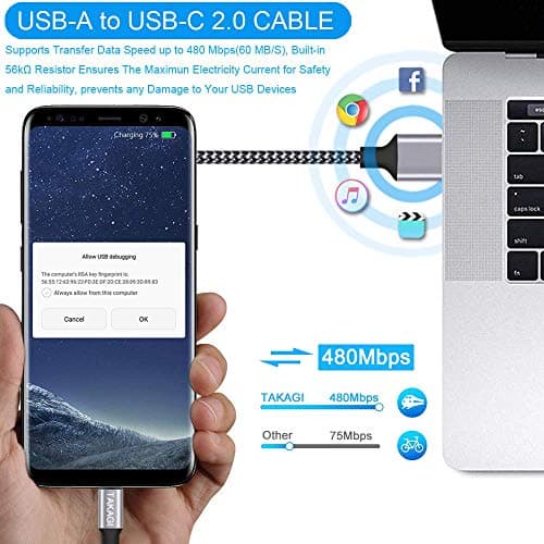 TAKAGI USB to USB C Cable (3Pack 6ft) USB A to Type C Cable Fast Charging Nylon Braided Data Sync Transfer Cord USB C Charger for iPhone 17 Pro Max/17 Air/16e/16 15 Pro/15 Plus/Galaxy S20 S10 Note 20 - Thumbnail 6