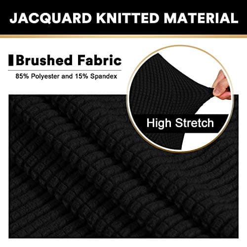 PrinceDeco Stretch Ottoman Cover Ottoman Slipcovers Square for Living Room Foot Stool Stretch Covers to Fit Ottoman Foot Rest, Thick Checked Jacquard Fabric with Elastic Bottom (Medium Size, Black) - Thumbnail 2