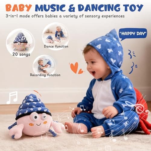 Lullulii Music Crawling Hermit Crab Baby Toy 6-12 Months,Montessori Toys for 1 Year Old+,Infant Stuffed Animal Toy with Tummy Time Toy & Floor Play,Dancing & Talking Soft Plush Toy for Boys and Girls - Thumbnail 5
