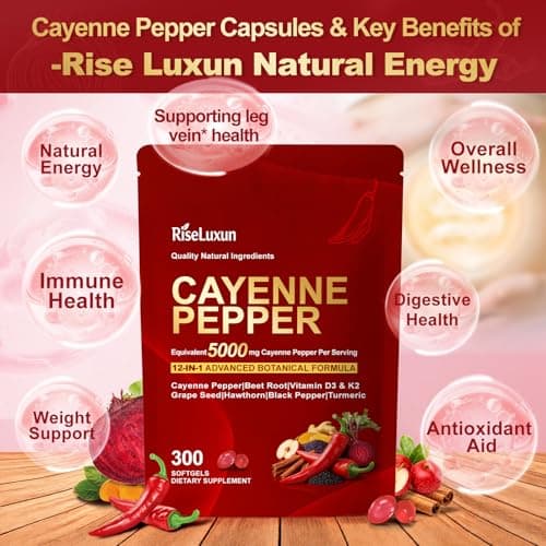 Cayenne Pepper Softgels, with Vitamin D3 K2+E and Extracts of Grape Seed, Hawthorn, Beetroot, Berberine and 12 other extracts, Advanced Vitality & Wellness Formula, For a Healthy Circulatory System - Thumbnail 4