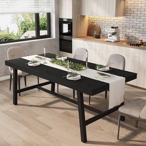GarveeHome Industrial Dining Table for 6-8 People, 70.87" Long Large Kitchen Table with Sturdy Metal Frame, Rectangular Counter for Dinner, Kitchen, Dining Room (Black, 71" Non-extendable) - Image 1