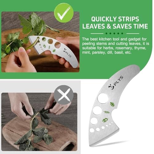 Plys Herb Stripper Tool 9 Holes - Stainless Steel Kitchen Herb Stripping Tool, Herb Leaf Peeler for Kale, Chard, Collard Greens, Rosemary, Thyme, Parsley and Basil, 2025 Professional Kitchen Gadgets - Thumbnail 3
