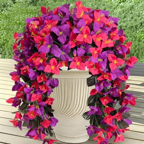 BSMYBO Bougainvillea Artificial Hanging Flowers Plants for Outdoors UV Resistant Faux Trailing Hanging Vine Outdoor Plants for Front Porch, Balcony, Patio, Outdoor Planter (Mix Color-2PCS) - Image 1