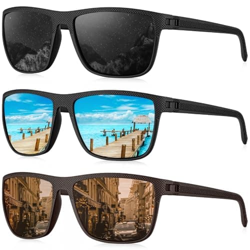 KALIYADI Polarized Sunglasses Men, Lightweight Mens Sunglasses Polarized UV Protection Driving Fishing Golf (Black/Ice Blue/Brown) - Image 1