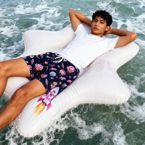 Cozople Boys Swim Short Swim Trunks Space Donut Rocket Printed Beach Shorts Swimsuit Compression Boardshort with Boxer Brief Liner Size 7 - Thumbnail 6