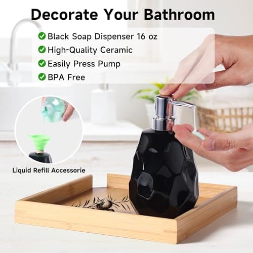 Ceramic Bathroom Accessories Set 4 PCS,Bathroom Toothbrush Holder Set,Soap and Toothbrush Holder Set,Include Toothbrush Holder,Soap Dispenser,Soap Dish,Tumbler,Bathroom Sets Decor Organizer (Black) - Thumbnail 4
