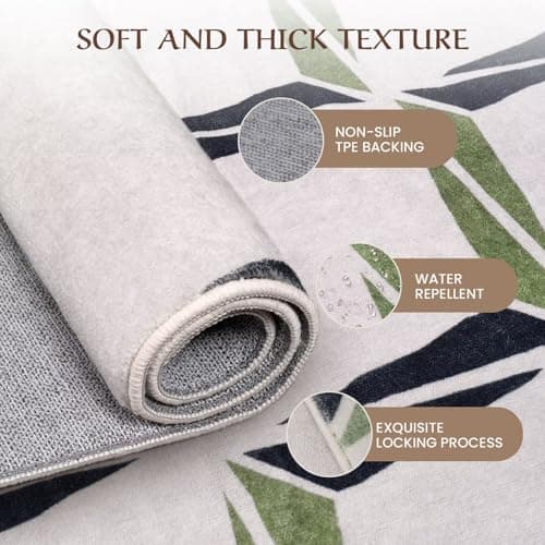 GEMBED Washable 6x9 Area Rug - 0.4 Inch Thick Soft Non Slip Geometric Modern Foldable Machine Washable Rug for Living Room Bedroom Home Office - Green, 6'x9' - Thumbnail 4