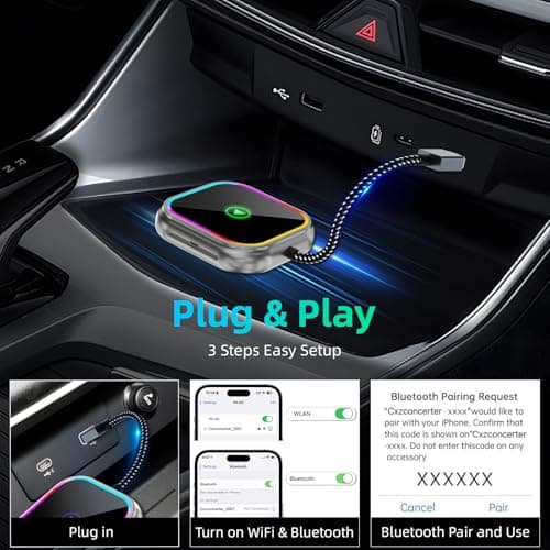 Wireless Carplay Adapter for iPhone with Audio Reactive Lighting, 2025 Upgraded for Apple Carplay Dongle USB and Type C Port, Plug & Play, Auto Connect,Convert Wired to Wireless,Grey - Thumbnail 5