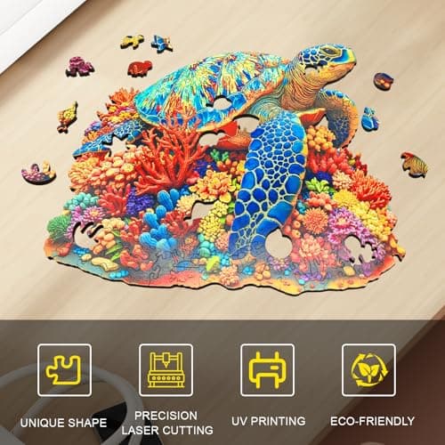 Sea Turtle Wooden Puzzle for Adults 500 Piece, Vibrant Coral Turtle Jigsaw Puzzle for Adults, Unique Animal Shaped Wooden Puzzles, Fun Challenging Ocean Turtle Puzzles for Family Game Night 17 * 16in - Thumbnail 6