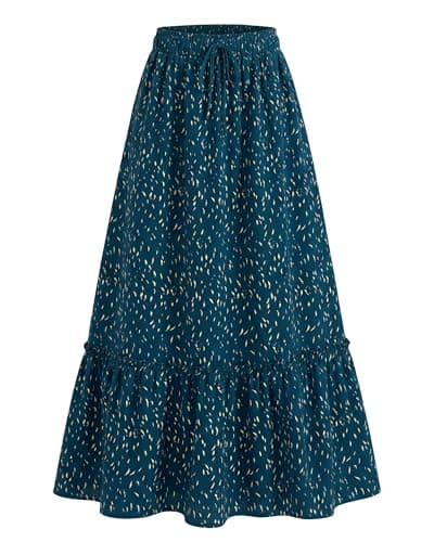 BTFBM Womens Boho Maxi Skirt 2026 Summer Floral High Waisted Flowy Tiered Long Spring Beach Vacation Skirts Pockets(Blue, XX-Large) - Image 1