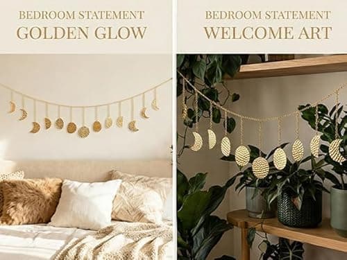 opulinea 36" Gold Metal Moon Phase Wall Decor - Handcrafted Boho Celestial Art for Bedroom Living Room, Lightweight Easy Hang, Gift for Women Teens - Thumbnail 5