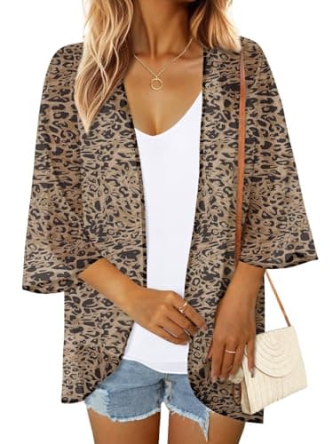 GKBK Women's Floral Puff Short Sleeve Shawl Chiffon Kimono Cardigan Loose Fit Swimsuit Coverup Summer Beach Blouse Boho Tops Beachwear Capes Swimwear Ladies Shirts Dressy Casual Clothes Leopard XXL - Image 1
