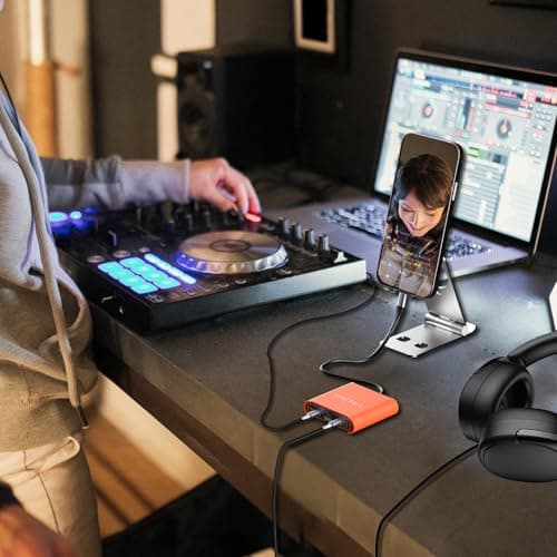 COOLSELL 192kHz/24bit Audio Interface, Portable USB & iPhone Guitar Interface with Dual Gain Dial for Recording and Streaming, Stereo Interface Compatible with Phone, Tablet, Mac, PC (Upgrade Version) - Thumbnail 4