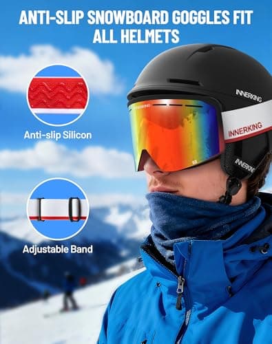 Innerking Ski Goggles Men Women- OTG Snow Snowboard Skiing Goggles HD28 Anti Fog Snow Sports Goggles- 100% UV400 Protection Snowboarding Goggles - Thumbnail 6