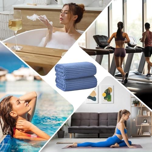 NALIVO 6-Piece Bath Towel Set(30"x60"), 2 Large Bath Towel Sheets, 2 Hand Towels and 2 Washcloths - Highly Absorbent Quick Dry Microfiber,Ultra Soft Towel Set for Bathroom (Blue) - Thumbnail 6