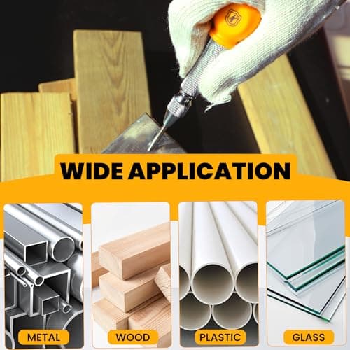 MulWark 5" Spring-Loaded Automatic Steel Center Hole Punch Marker Scriber for Wood, Metal, Plastic, Car Window Puncher Breaker Tool-with Palm Cushion Cap, Adjustable Impact-A Replacement Tip Included - Thumbnail 3