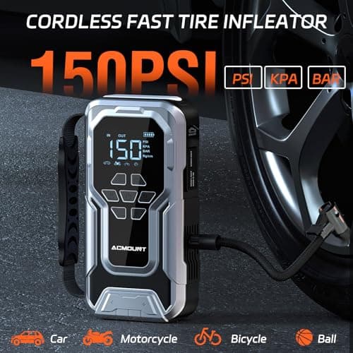 Acmount Jump Starter with Air Compressor, 6000A Car Battery Jumper Starter Portable(All Gas/10.0L Diesel), 150PSI Tire Inflator Air Pump, 12V Jump Pack with LCD Display, USB Quick Charge & LED Light - Thumbnail 3