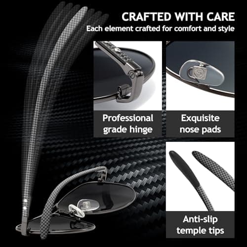 SUNGAIT Carbon Fiber Sunglasses for Men Polarized Aviator Ultralight Sun Glasses UV400 Protection (Gunmetal Frame/Gray Gradient Lens) - Thumbnail 4