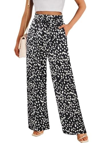 ECOWISH Womens Palazzo Pants Wide Leg Trousers with Pockets High Waist Casual Loose Flowy Pants with Belt 160 Black Small - Image 1