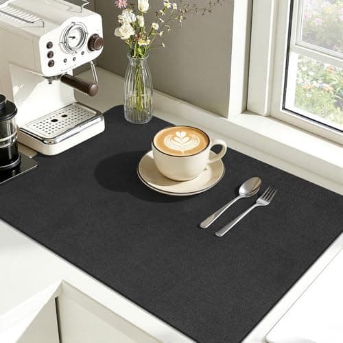 Findosom Dish Drying Mat, 12"x 20" Super Absorbent & Hide Stain Coffee Mat, Cuttable Drying Mat for Kitchen Counter, Coffee Bar Accessories, Under Dish Rack, Coffee Maker, Espresso Machine, Black-2 - Image 1