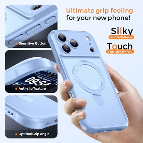 MOCCA Design for iPhone 17 Pro Case, Compatible with Magsafe [Premium Invisible Magnetic Ring Stand] [Military Drop Protection] Full Camera Guard Translucent Matte Slim Phone Cover 6.3",Light Blue - Thumbnail 6