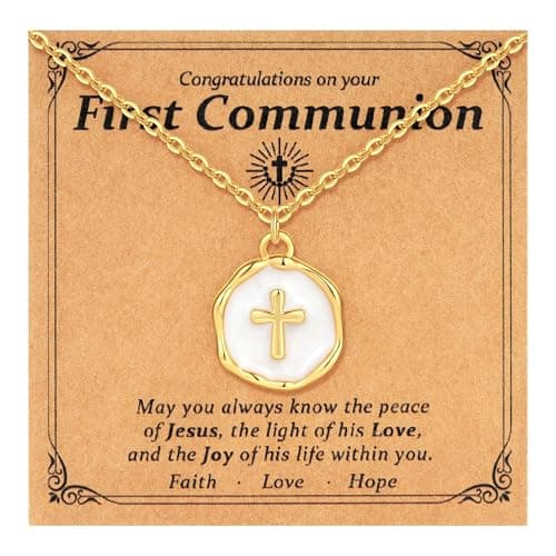 C-leen First Holy Communion Gifts for Girls - 18K Gold Plated Cross Necklace Communion Necklace Easter Gifts for Kids Teens - Image 1