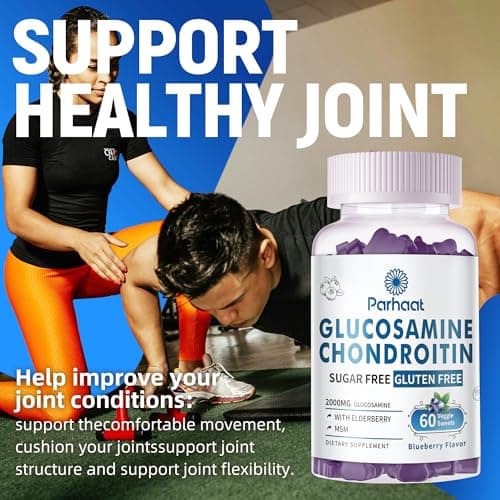 Parhaat Glucosamine Chondroitin Gummies with MSM & Elderberry Extra Strength - Joint Support, Antioxidant Immune Support Supplement for Adults, Men & Women.Blueberry - Thumbnail 5