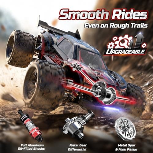 DEERC Fast RC Car for Adults, 1/14 Brushless Remote Control Car/Truck, 46+ MPH High Speed 4WD Off Road Waterproof All-Terrain, 2×3S LiPo Batteries - Thumbnail 5