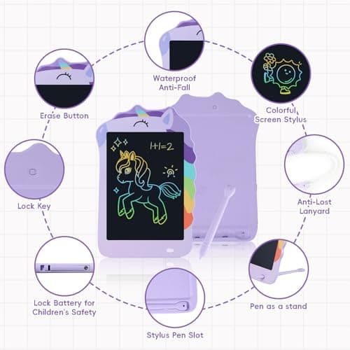 Unicorn Toys LCD Writing Tablet for Girls Kids,Colorful Toddler Drawing Tablet for Educational Baby Girl, Doodle Board Pad Toy for 3 4 5 6-12 Years Old Kid Birthday Party School, 8.5 Inch Purple - Thumbnail 5