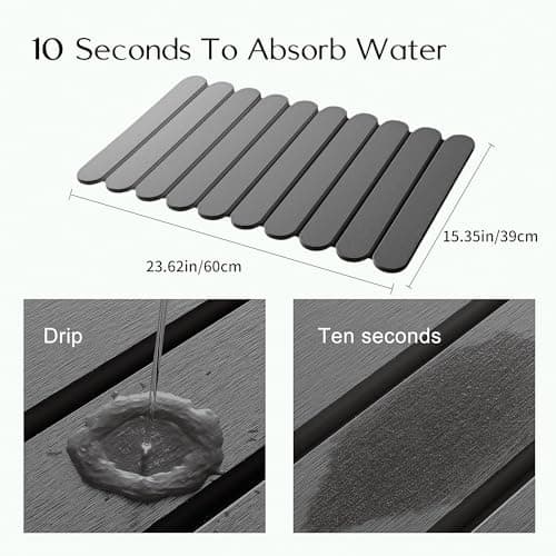 24"×16" Grey Stone Dish Drying Mats for Kitchen Counter, Large Quick Dry Collapsible Eco-Friendly Super Absorbent Diatomaceous Earth Heat-resistant Mat for Dishes Bottles Cups, Match Any Countertop - Thumbnail 2