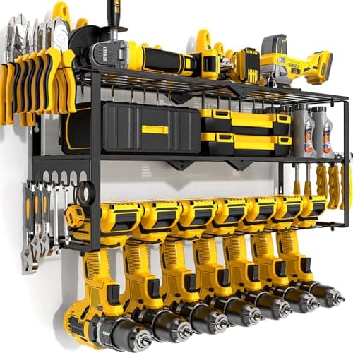 Power Tool Organizer Wall Mount Cordless,15 Min Fast Install Metal Garage Tool Storage Organizer Heavy Duty 3 Layers 7 Drill Power Tool Holder Storage Rack Tool Shelf Wall Mount for Shop Organization - Image 1