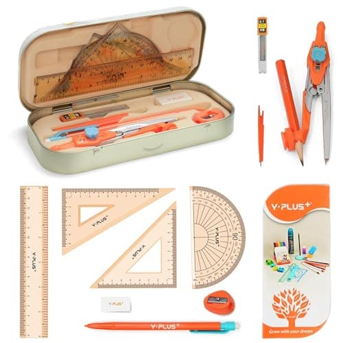 YPLUS Geometry Set for Students, Math Protractor Compass with Rulers Mechanical Pencil, Box of Protactors Kit for Class Supplies and School Kids Toddler - 12 Pcs, Back to School Supplies for Kids