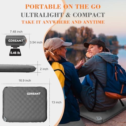 GDREAMT Inflatable Seat Cushion, Self-Inflating Memory Foam Stadium Seats Cushion Portable Camping Air-Foam Sitting Pad for Travel Airplane Car Bleachers Backpacking Office, Lightweight & Compact - Thumbnail 2