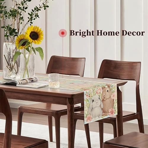 Oeyliz Easter Table Runner Bunny Rabbit Easter Kitchen Dining Table Decoration Table Runners 13x72 Inches Spring Table Runners Table Decoration for Home Party Decor Multicolors‌ - Thumbnail 3