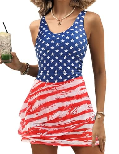 CiCiBird Women Tummy Control Swimsuits Fourth of July One Piece Swim Dress Bathing Suit Skirt Swimwear American Flag XL - Image 1