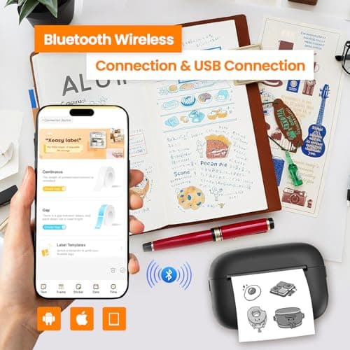NULLTONEX Label Maker Machine with Tape: Portable Sticker Printer, Support Continuous Label, Sticker Maker Machine with Multiple Templates for Home, Kitchen, School, Office Organization, Black - Thumbnail 2