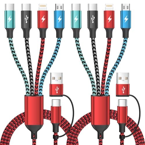Travel 4 in 2 Multi Charging Cable, USB A/C Charging cords with Dual Type-C/Lightning/Micro USB, Universal iPhone Charger Cord for iPhone Series/Androids/Tablets, Multi Charger Cable (2Pack, 5FT) - Image 1