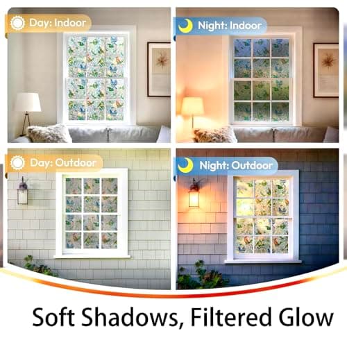 Stained Glass Privacy Window Film, Rainbow Bird & Leaf Static Cling Decorative Film for Kitchen, Bathroom & Home, Day & Night Privacy, No Glue Renter Friendly, Includes Free Squeegee, 23.6"W x 78.7"H - Thumbnail 5