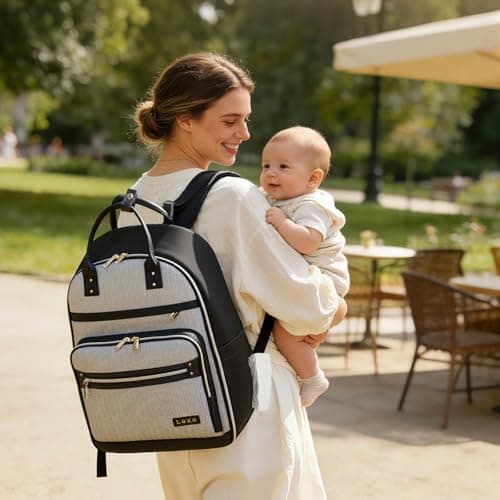 Lekesky Diaper Bag Backpack, Large Baby Bags for Mom Dad Maternity, Travel Diaper Backpack Baby Essentials with Changing Pad, Insulated Pockets, Stroller Straps, Laptop Compartment (Black) - Thumbnail 5