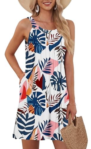 MISFAY Swimsuit Cover Up for Women 2026 Beach Dress Sleeveless Floral Summer Sundress(Blue Plantain,2XL) - Image 1