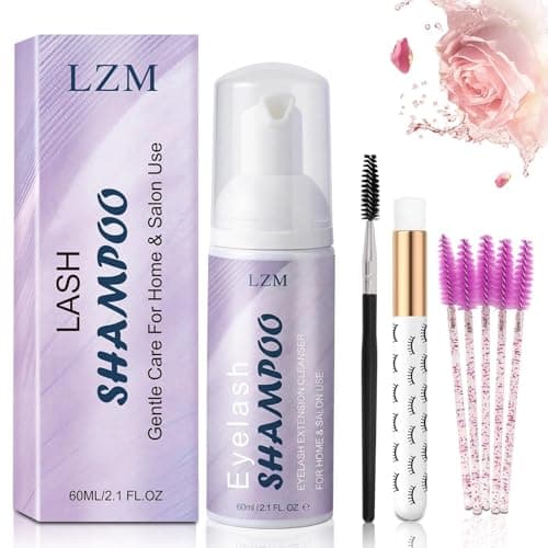 LZM Lash Shampoo Kit for Eyelash Extensions (2.02 fl oz), Lash Cleaner Foam and Lash Wash with Brush, Reusable & Spoolies, Gentle Eyelash Extension Cleanser for Professional and Daily Care - Image 1